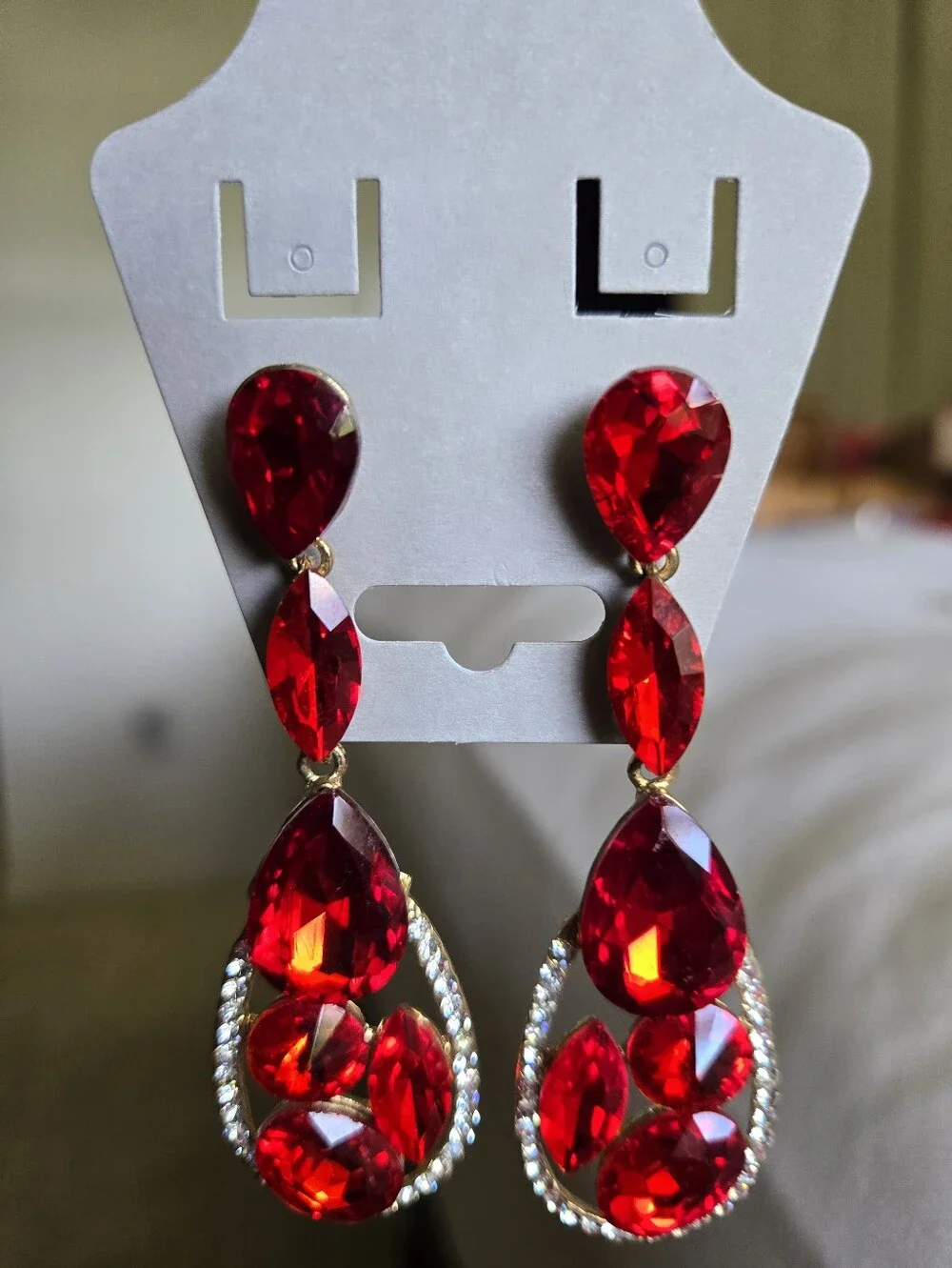 Red Teardrop Crystal Drop Earrings